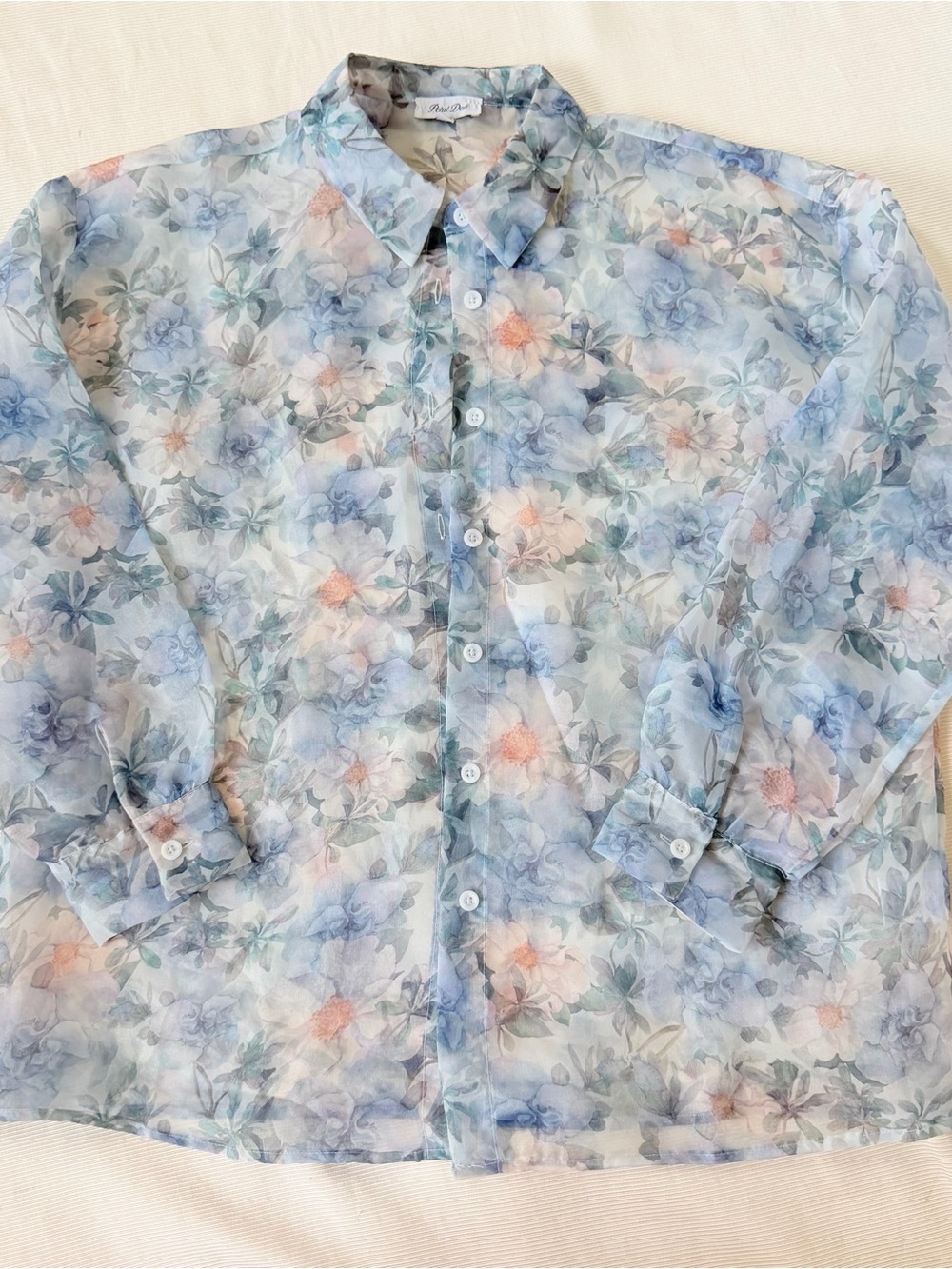 Petal Dew Womens Shirt Button Longsleeve Sheer Floral Boho Resortwear Casual S